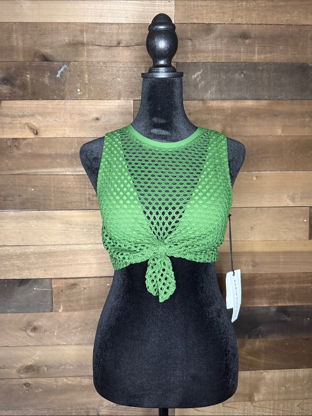 Robin Piccone Green Crochet Tie-Front Swim Crop